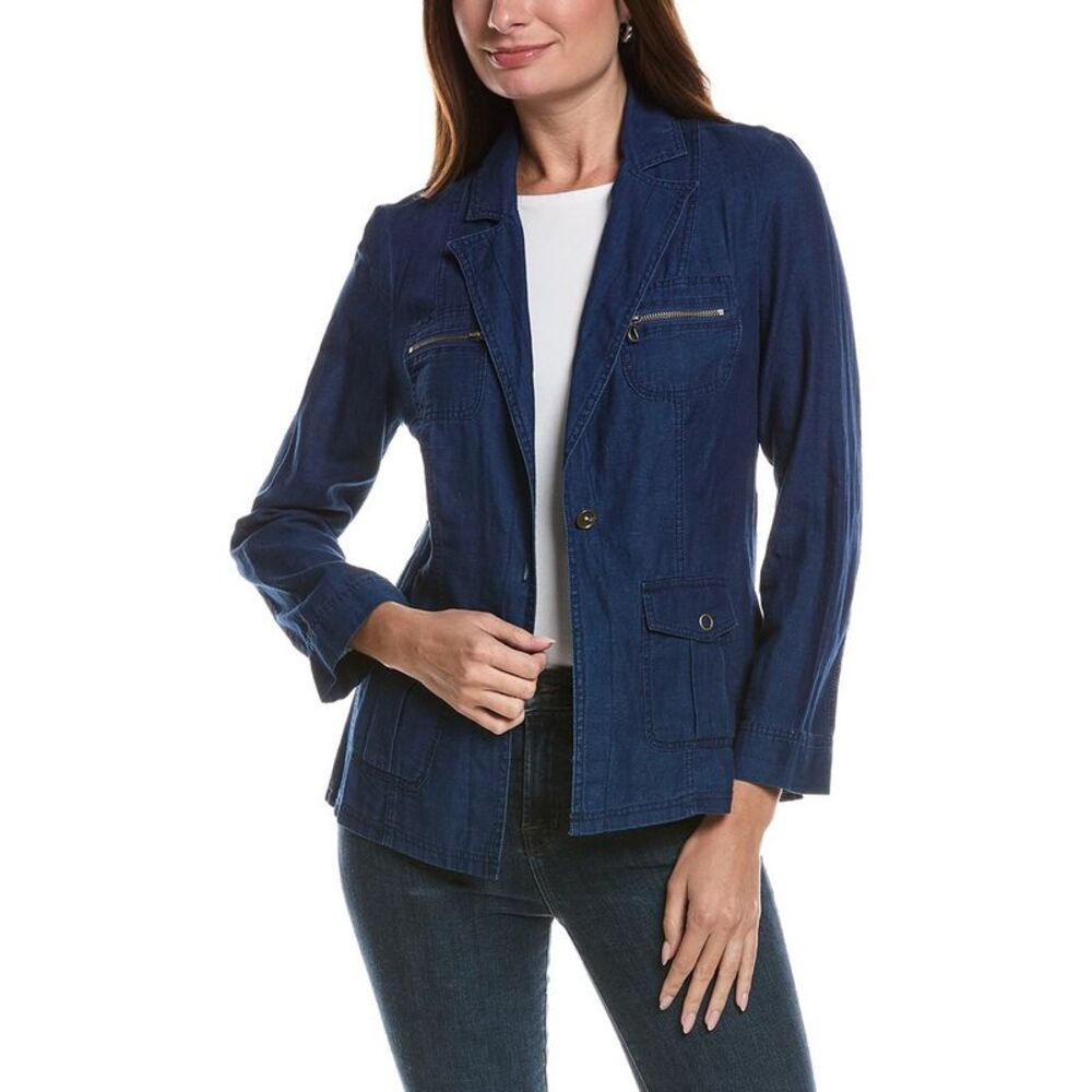 Xcvi Womens Thurman Linen-Blend Blazer, Blue